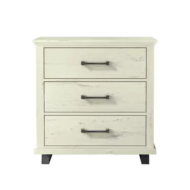 Festivo 3pc Contemporary 24" 5 Drawer Chest and 3 Drawer Nightstand Set Saw Cut Off-White: MDF, Metal Legs, Anti-Tip