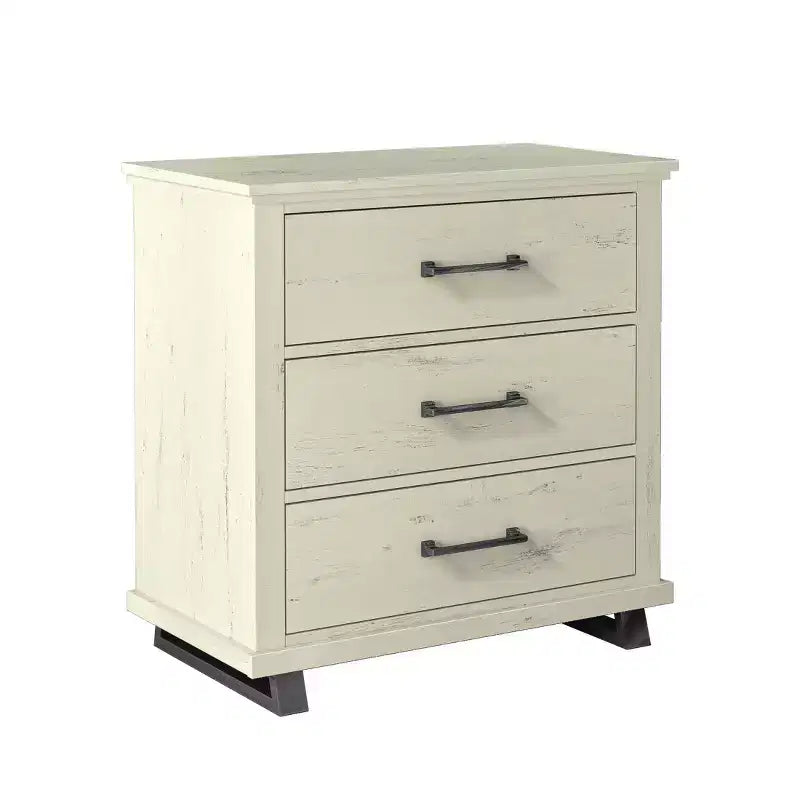 Festivo 3pc Contemporary 24" 5 Drawer Chest and 3 Drawer Nightstand Set Saw Cut Off-White: MDF, Metal Legs, Anti-Tip
