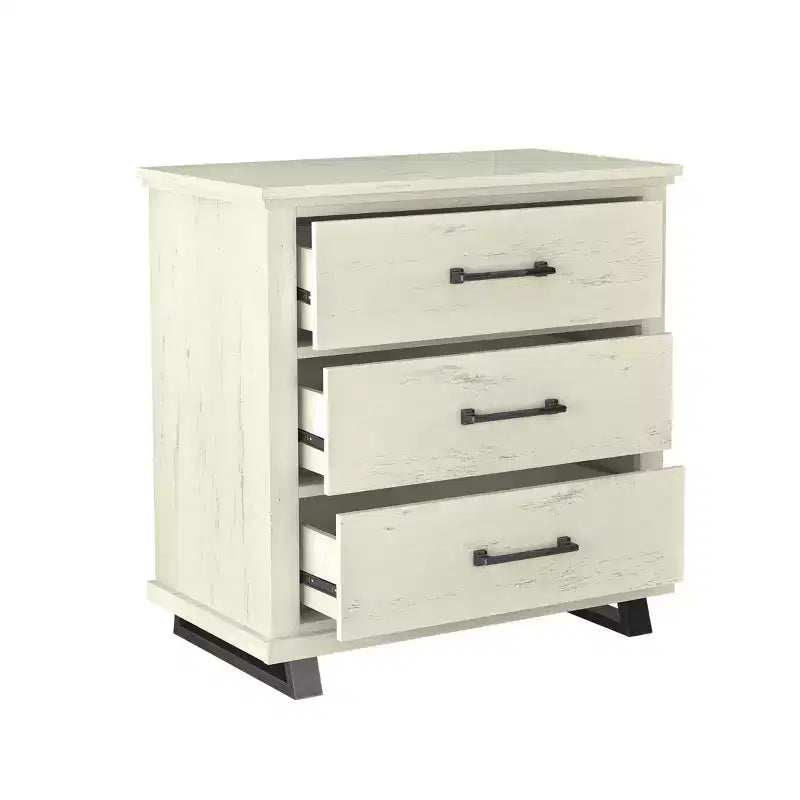 Festivo 3pc Contemporary 24" 5 Drawer Chest and 3 Drawer Nightstand Set Saw Cut Off-White: MDF, Metal Legs, Anti-Tip