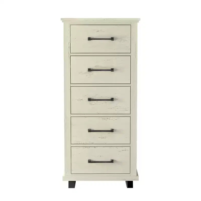 Festivo 3pc Contemporary 24" 5 Drawer Chest and 3 Drawer Nightstand Set Saw Cut Off-White: MDF, Metal Legs, Anti-Tip