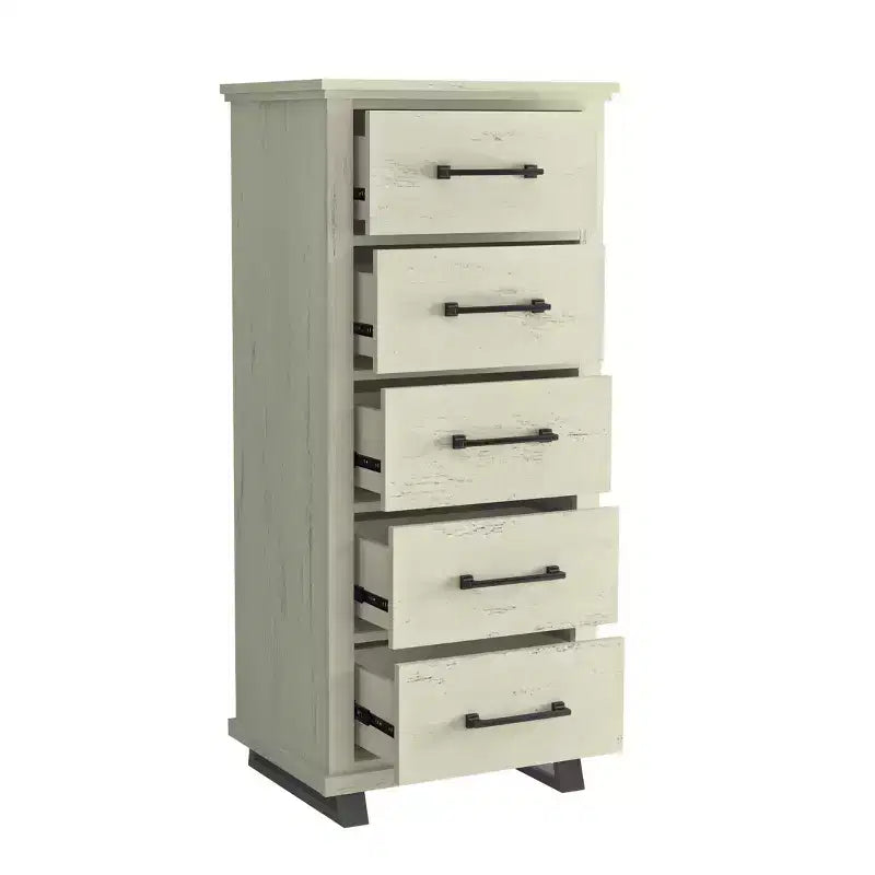 Festivo 3pc Contemporary 24" 5 Drawer Chest and 3 Drawer Nightstand Set Saw Cut Off-White: MDF, Metal Legs, Anti-Tip