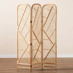 bali & pari Firenze Rattan Room Divider Natural Brown: Handcrafted, Trifold, Bohemian Design, No Assembly Required