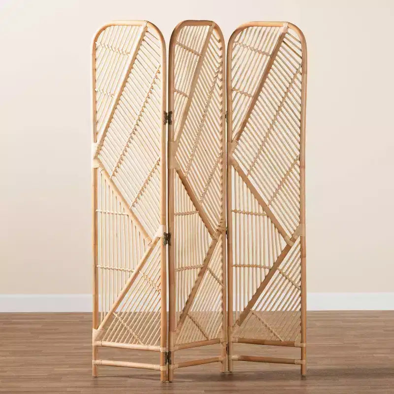 bali & pari Firenze Rattan Room Divider Natural Brown: Handcrafted, Trifold, Bohemian Design, No Assembly Required