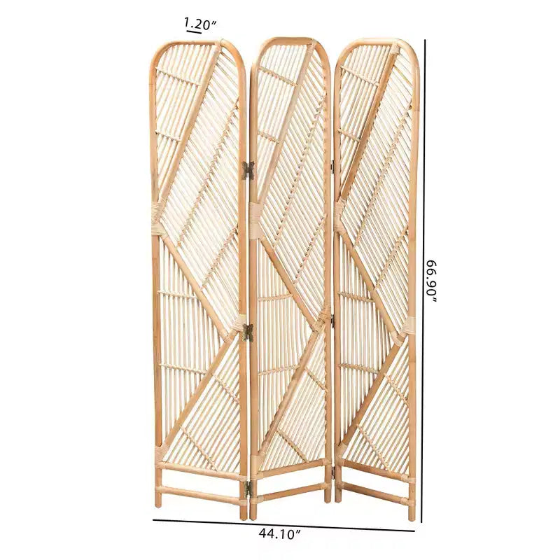bali & pari Firenze Rattan Room Divider Natural Brown: Handcrafted, Trifold, Bohemian Design, No Assembly Required
