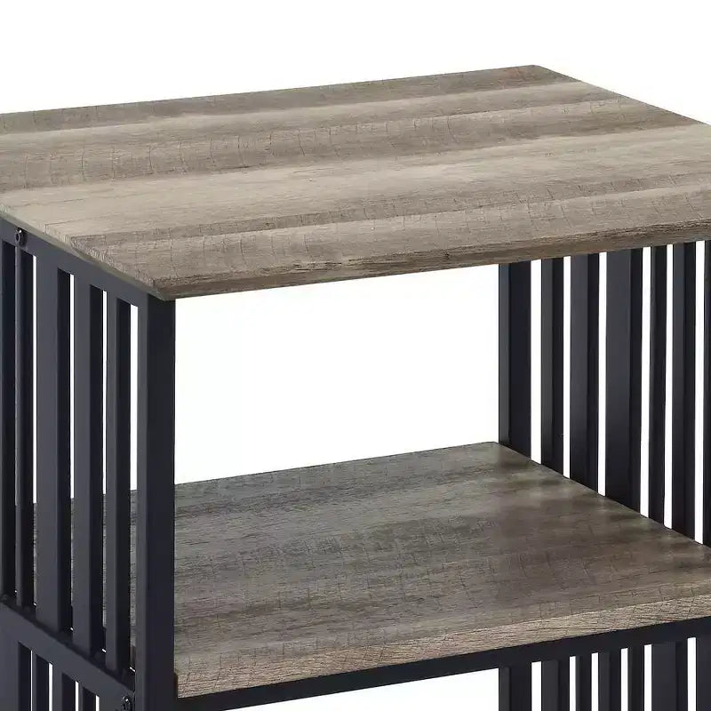 22" Zudora Nightstand Antique Oak and Black Finish - Acme Furniture: Metal Frame, Open Shelf, No Assembly Required