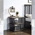 22" Zudora Nightstand Antique Oak and Black Finish - Acme Furniture: Metal Frame, Open Shelf, No Assembly Required