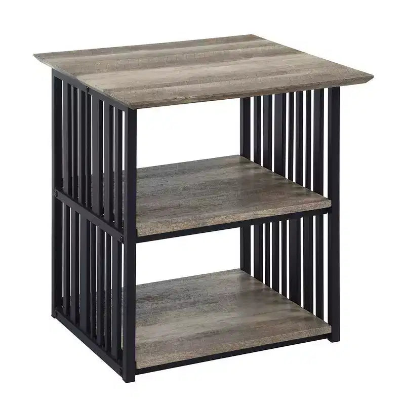 22" Zudora Nightstand Antique Oak and Black Finish - Acme Furniture: Metal Frame, Open Shelf, No Assembly Required