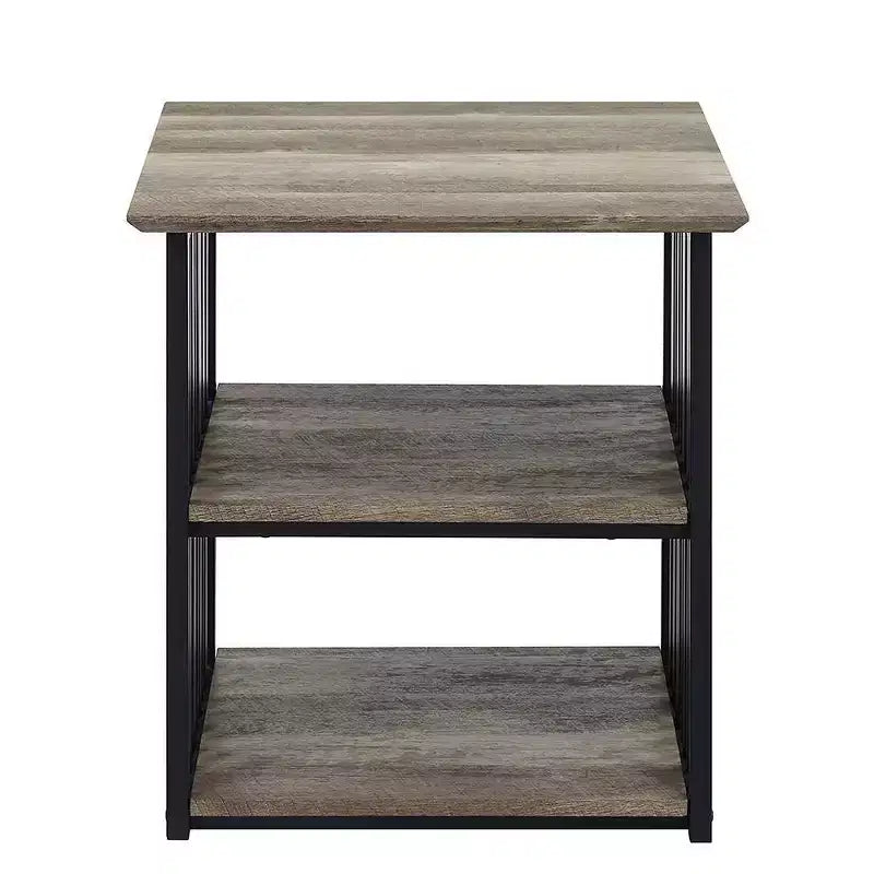 22" Zudora Nightstand Antique Oak and Black Finish - Acme Furniture: Metal Frame, Open Shelf, No Assembly Required