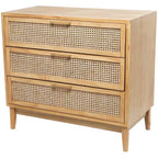 Olivia & May 32" Wood Cabinet: Rattan Cane Drawers, Gold Accents, No Assembly Required