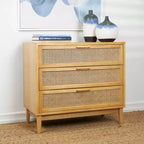 Olivia & May 32" Wood Cabinet: Rattan Cane Drawers, Gold Accents, No Assembly Required