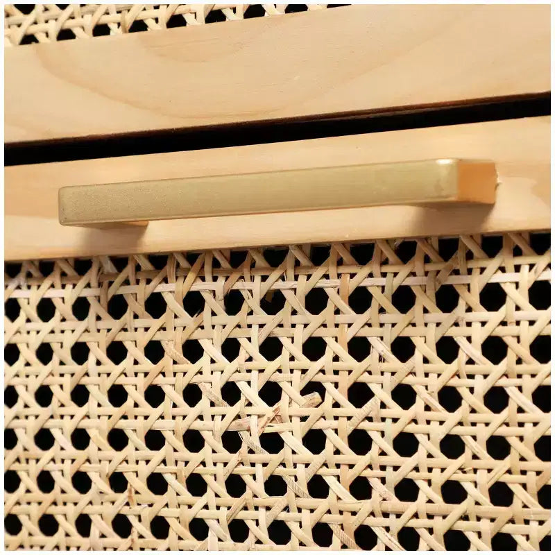 Olivia & May 32" Wood Cabinet: Rattan Cane Drawers, Gold Accents, No Assembly Required