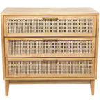 Olivia & May 32" Wood Cabinet: Rattan Cane Drawers, Gold Accents, No Assembly Required