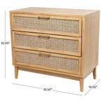 Olivia & May 32" Wood Cabinet: Rattan Cane Drawers, Gold Accents, No Assembly Required