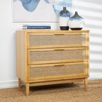 Olivia & May 32" Wood Cabinet: Rattan Cane Drawers, Gold Accents, No Assembly Required