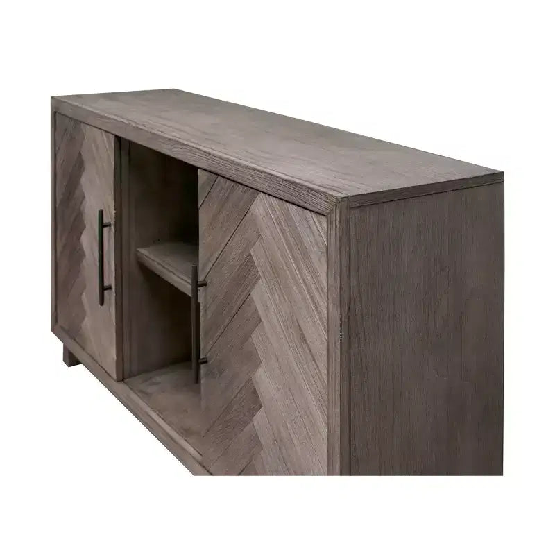 Palisade Console TV Stand for TVs up to 60" Gray - Martin Furniture: Herringbone Pattern, Iron Hardware