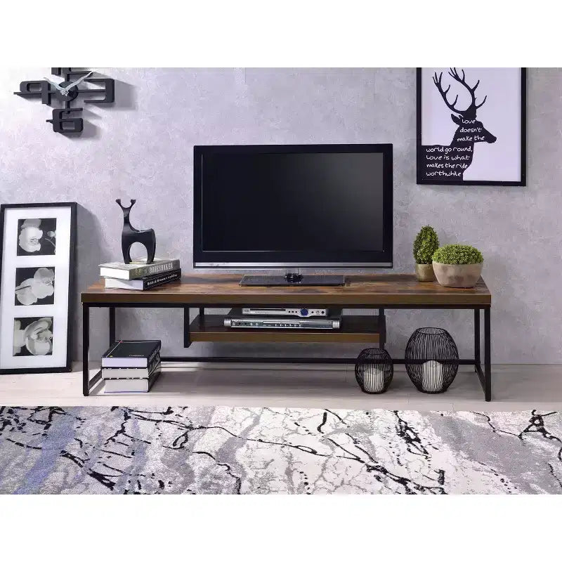 Bob TV Stand for TVs up to 59" Weathered Oak/Black Metal Finish - Acme Furniture: Sturdy Console for Television Display