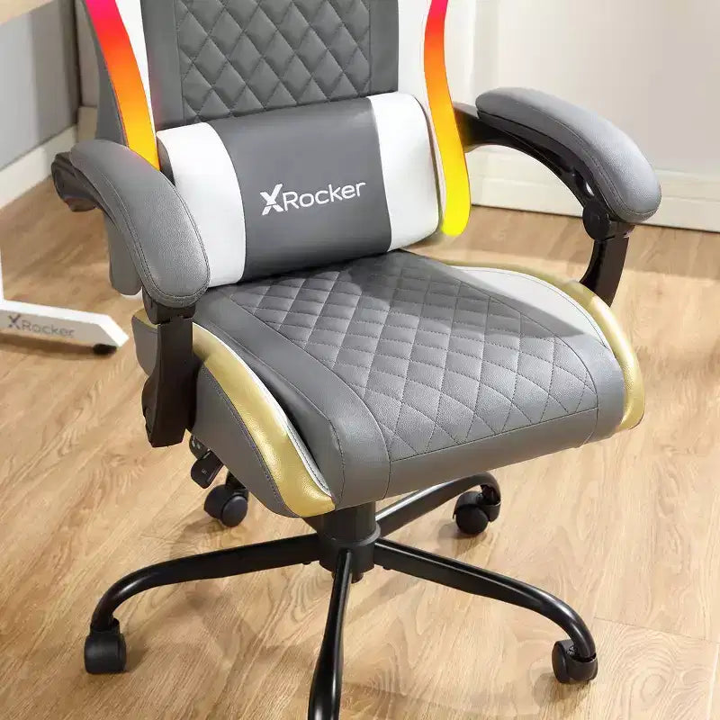 X Rocker RGB LED Extra Comfort Ergonomic PC Gaming Chair Gray/White/Gold
