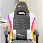 X Rocker RGB LED Extra Comfort Ergonomic PC Gaming Chair Gray/White/Gold