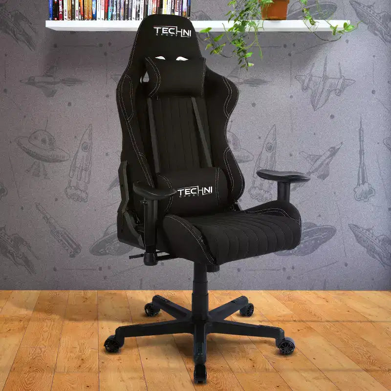 Fabric Ergonomic High Back Racer Style Video Gaming Chair Black - Techni Sport: Office, Swivel, Lumbar Support
