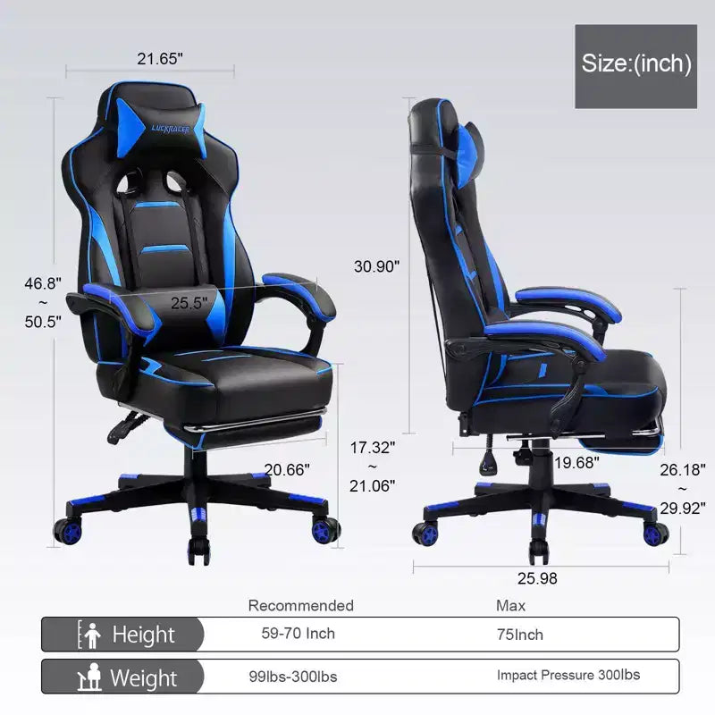 LUCKRACER Gaming Chair with Footrest High Back Computer Desk Chair Office Chair Blue