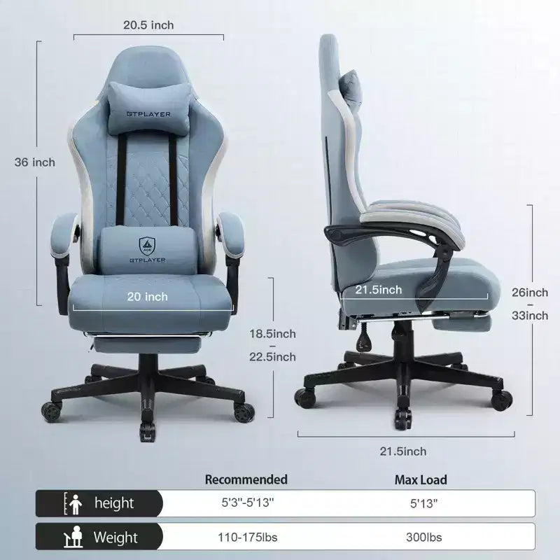 GTPLAYER Gaming Chair Fabric Office Chair with Linkage Armrests Computer Chair Light Blue