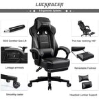 LUCKRACER Gaming Chair with Footrest High Back Computer Desk Chair Office Chair Gray