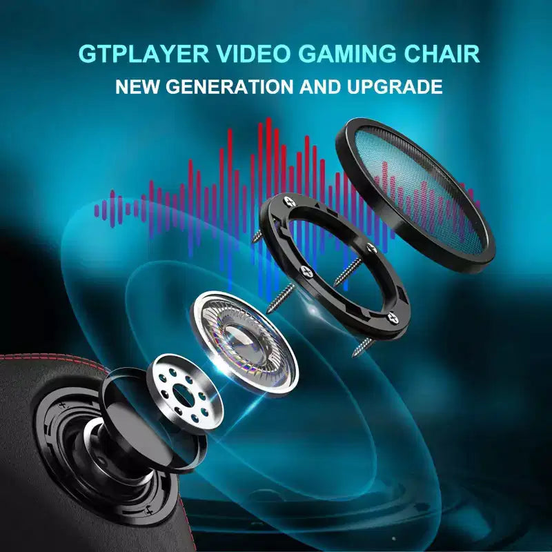 GTPLAYER Gaming Chair with Bluetooth Speakers and Footrest High Back Office Chair Red