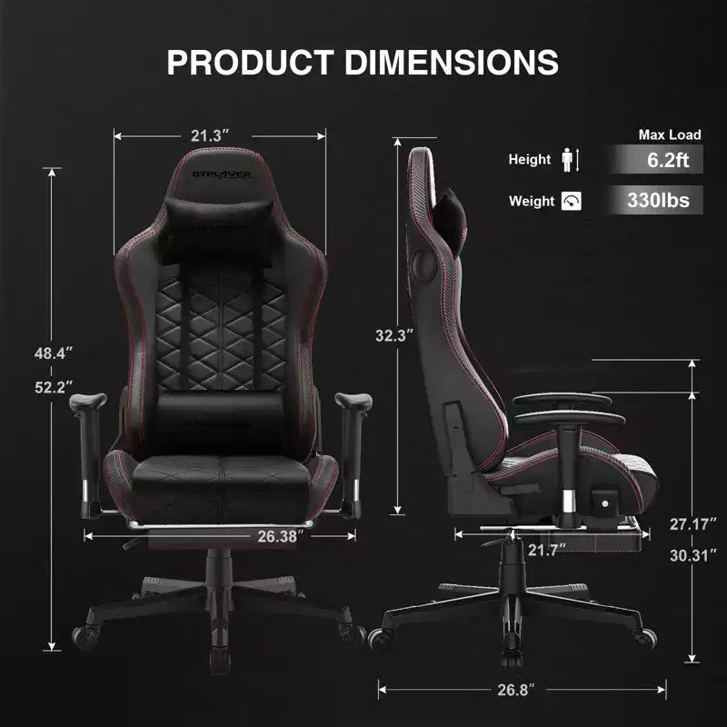 GTPLAYER Gaming Chair with Bluetooth Speakers and Footrest High Back Office Chair Red