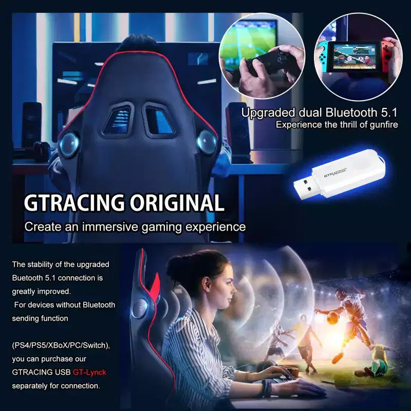 GTRACING Gaming Chair with Bluetooth Speakers High Back PU Office Chair Red