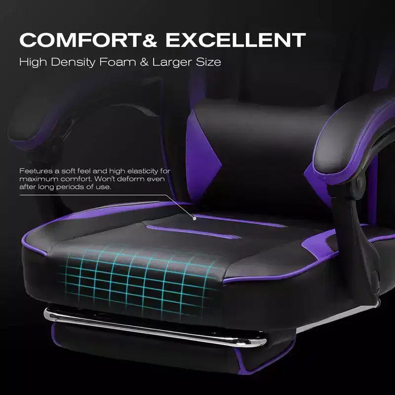 LUCKRACER Gaming Chair with Footrest High Back Computer Desk Chair Office Chair Purple