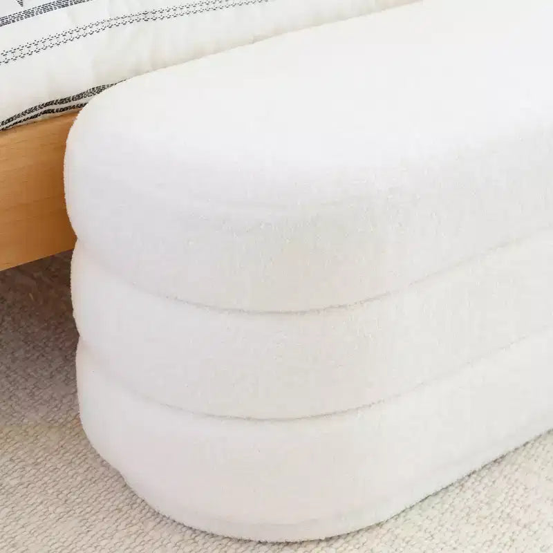 Linon 16.25" Delcy Faux Shearling Oblong Ottoman: Plush, Midcentury Accent, Wood Legs