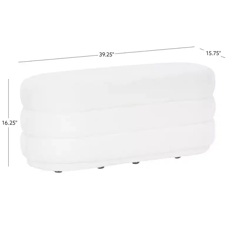 Linon 16.25" Delcy Faux Shearling Oblong Ottoman: Plush, Midcentury Accent, Wood Legs