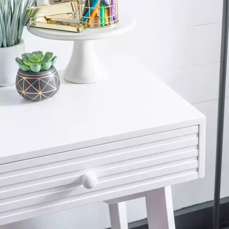 42" Wedeln 2 Drawer Mid-Century Modern Desk White Finish Wood - Powell: Home Office Furniture
