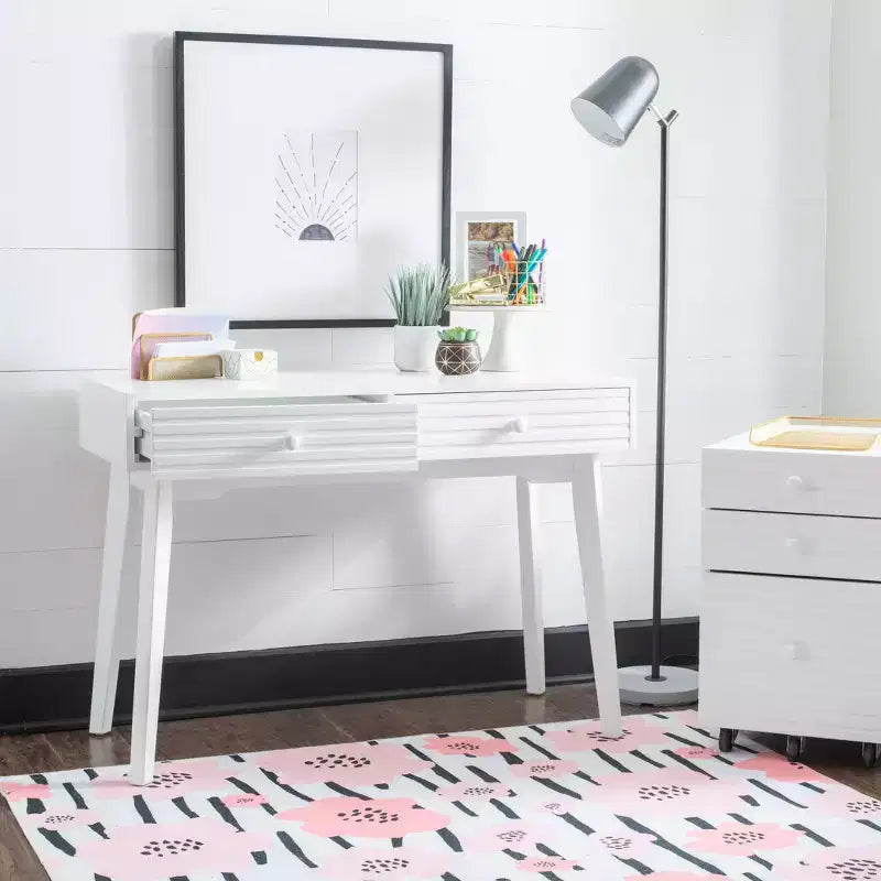 42" Wedeln 2 Drawer Mid-Century Modern Desk White Finish Wood - Powell: Home Office Furniture