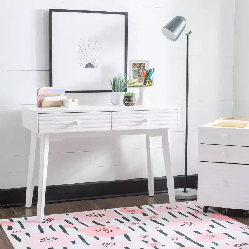 42" Wedeln 2 Drawer Mid-Century Modern Desk White Finish Wood - Powell: Home Office Furniture