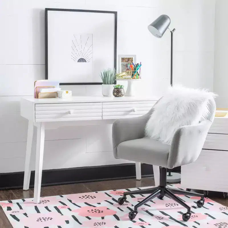 42" Wedeln 2 Drawer Mid-Century Modern Desk White Finish Wood - Powell: Home Office Furniture