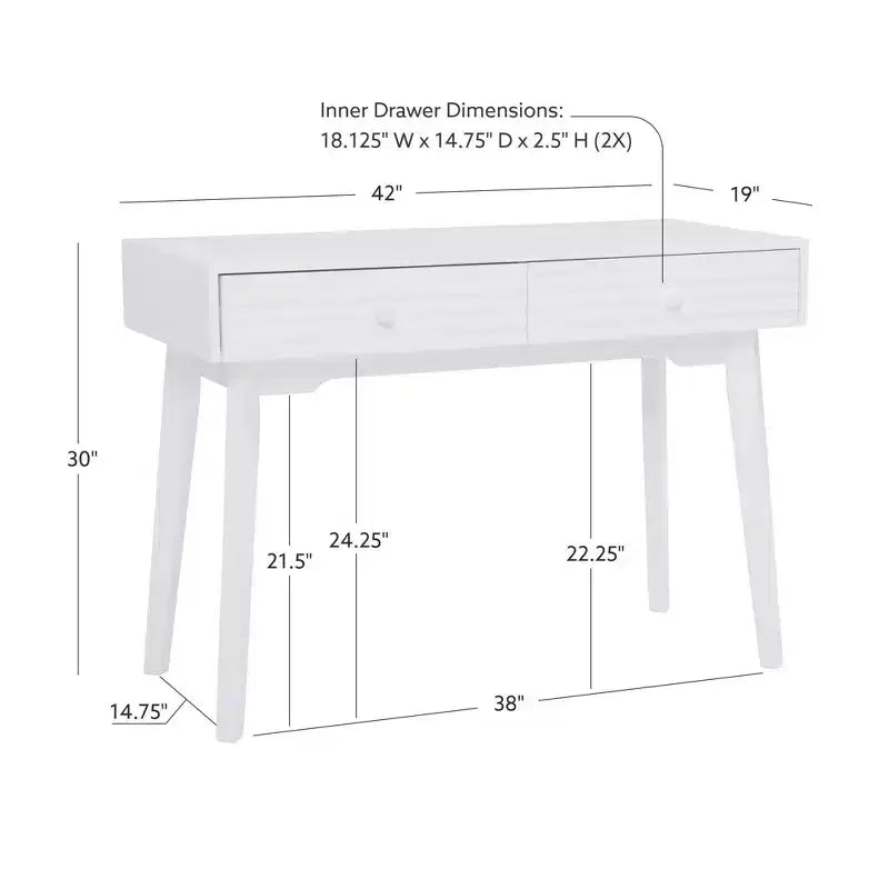 42" Wedeln 2 Drawer Mid-Century Modern Desk White Finish Wood - Powell: Home Office Furniture