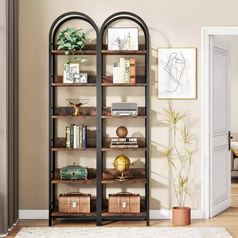 LITTLE TREE 78.74" 6 Tier Open Corner Bookshelf Brown/Black