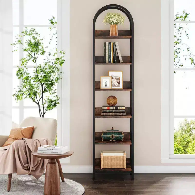 LITTLE TREE 78.74" 6 Tier Open Corner Bookshelf Brown/Black
