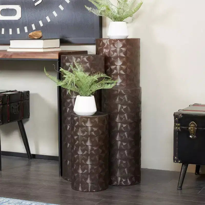 Olivia & May Metal Abstract Tall Slim Pedestal Table: Set of 4, No Assembly, Industrial Style