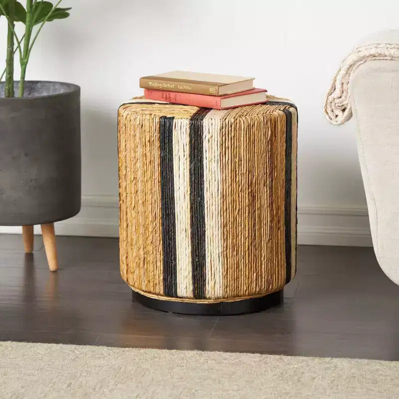 Olivia & May Banana Leaf Handmade Linear Wrapped Accent Table Brown: Mahogany, No Assembly Required