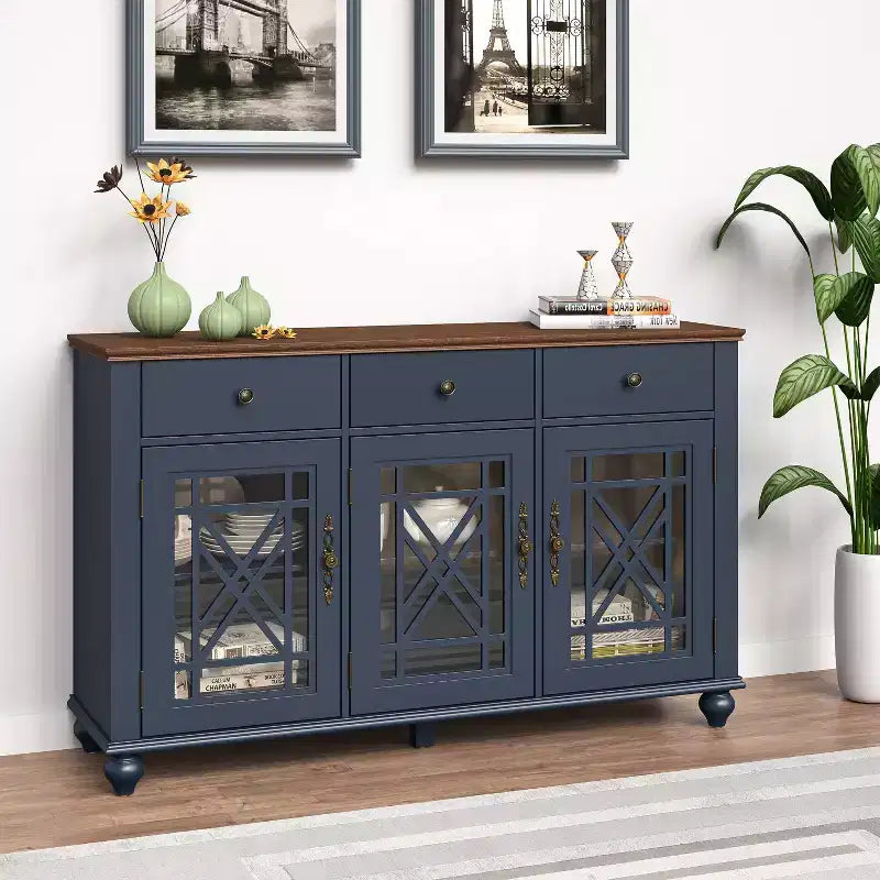 Festivo 55" Vintage Style Storage Accent Buffet Sideboard Cabinet with Drawers Navy