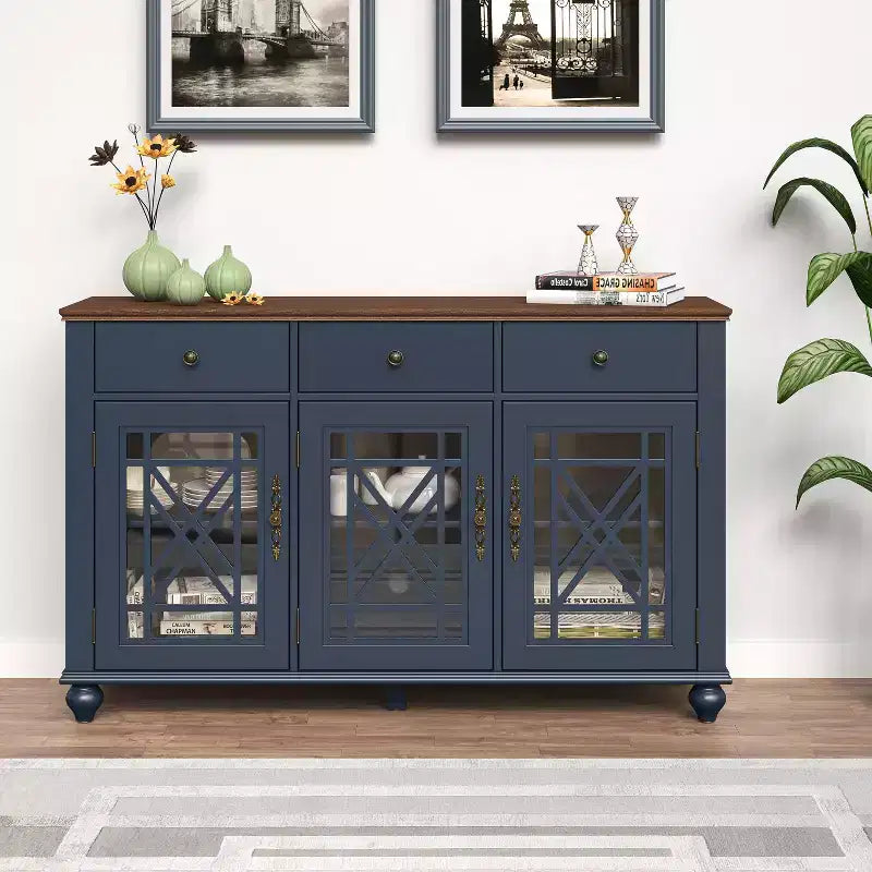 Festivo 55" Vintage Style Storage Accent Buffet Sideboard Cabinet with Drawers Navy