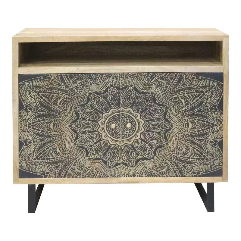 Kismire Bohemian Solid Mango Wood Accent Cabinet with Screen Printed Pattern Natural - HOMES: Inside + Out: Storage & Style