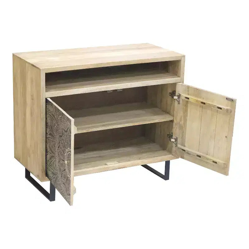 Kismire Bohemian Solid Mango Wood Accent Cabinet with Screen Printed Pattern Natural - HOMES: Inside + Out: Storage & Style