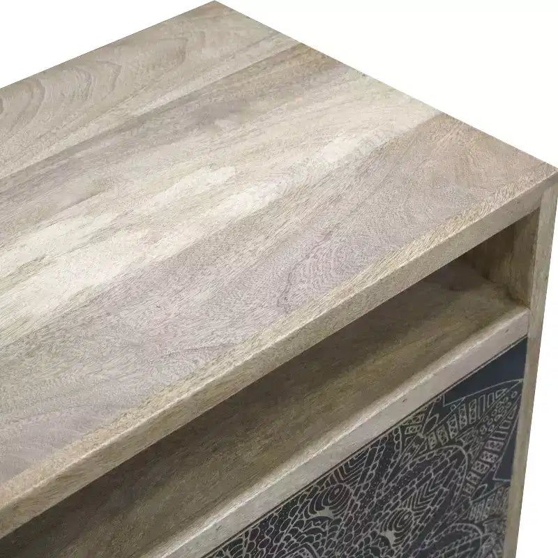 Kismire Bohemian Solid Mango Wood Accent Cabinet with Screen Printed Pattern Natural - HOMES: Inside + Out: Storage & Style