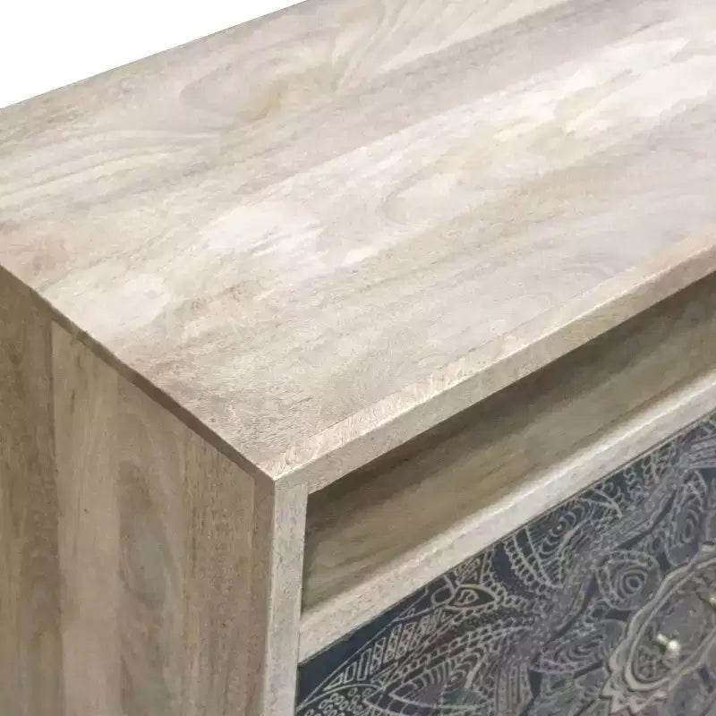 Kismire Bohemian Solid Mango Wood Accent Cabinet with Screen Printed Pattern Natural - HOMES: Inside + Out: Storage & Style