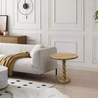 The Urban Port 21" Side End Table Round Top Stacked Ball Post Natural Brown Mango Wood Brown