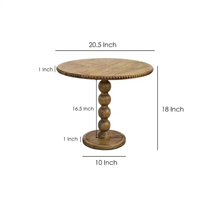 The Urban Port 21" Side End Table Round Top Stacked Ball Post Natural Brown Mango Wood Brown