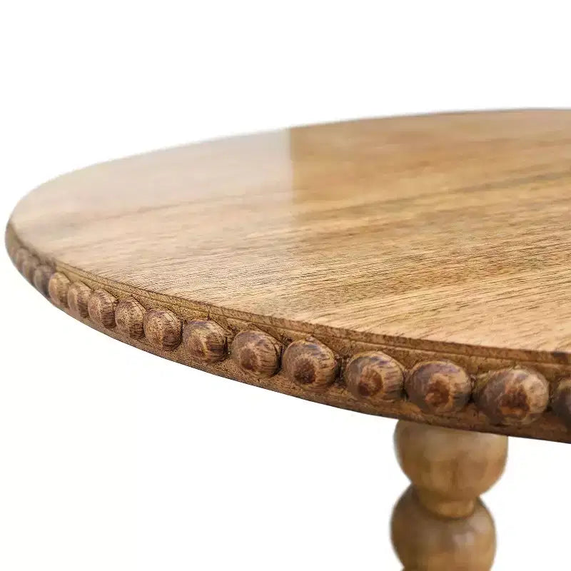 The Urban Port 21" Side End Table Round Top Stacked Ball Post Natural Brown Mango Wood Brown
